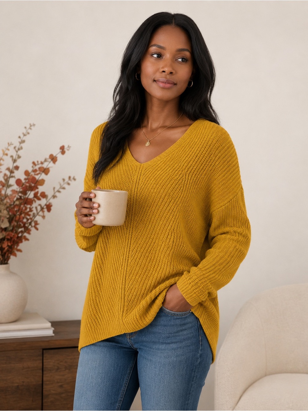 Urban Outfitters Mustard Yellow Oversized V-Neck Knit Sweater Women’s size small